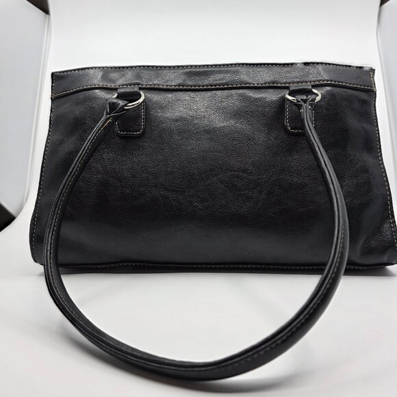 Sag Harbor Black Faux Leather Double Strap Shoulder Bag with Contrast Stitching - Picture 2 of 16
